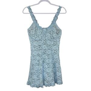 Vtg Women's Lace Babydoll Coquette Fairy Dollete Feminine Slip Dress Blue Sz XL